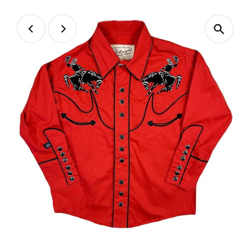 Kid's Vintage Red Bronc Embroidered Western Shirt size Kids M (I)
